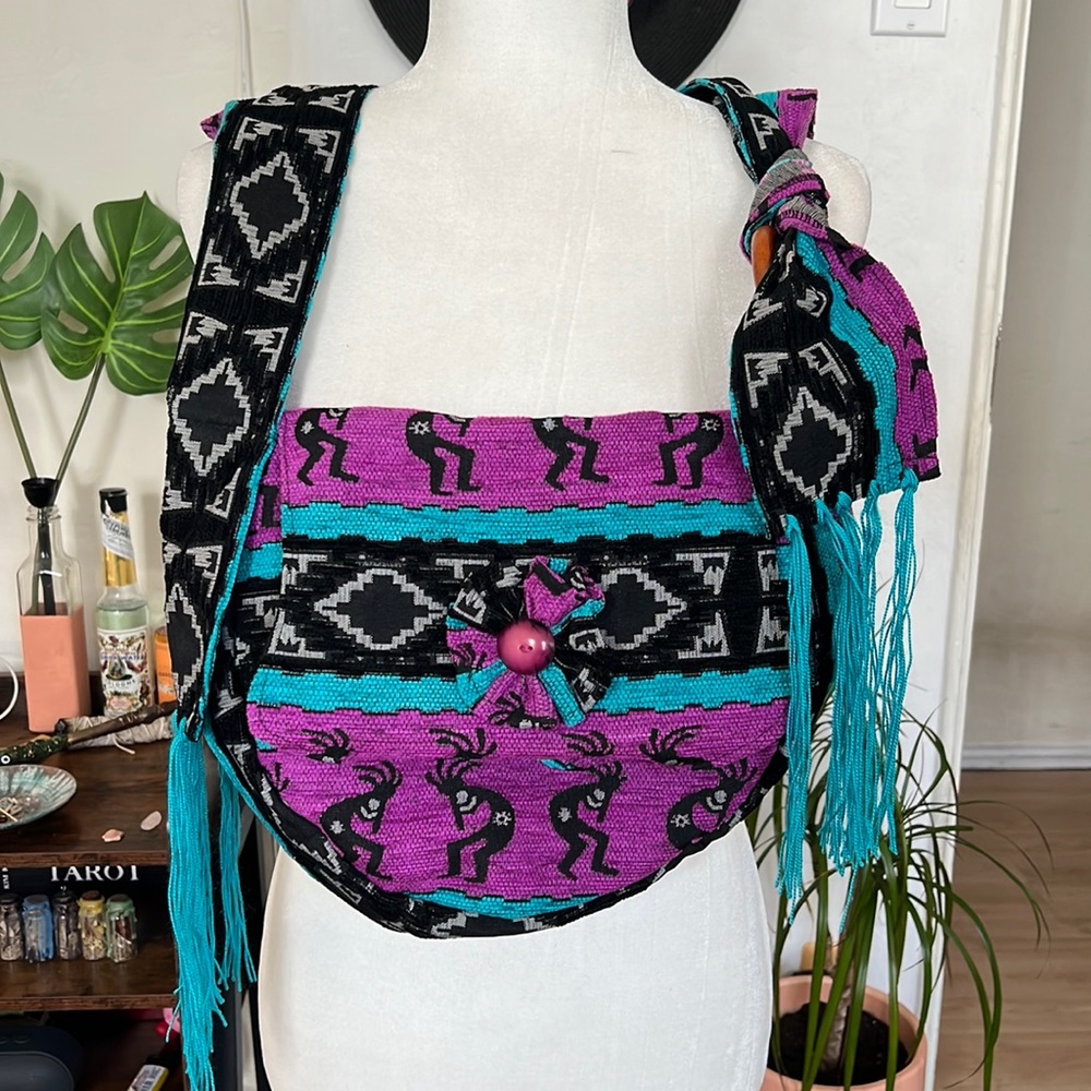 NWOT Purple Blue Tribal Messenger Bag - Adjustable Strap